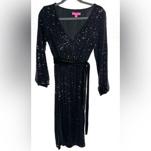 Betsey Johnson Black Sequin Long Sleeve Dress, Great Condition! Stretchy, Comfy!